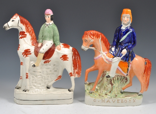 Staffordshire equestrian figure - "G. HAVELOCK", painted in colours, 28cms and another Staffordshire