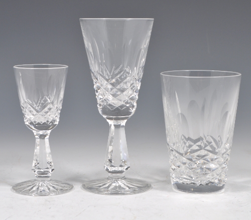 Part suite of cut glass table glassware, including wine glasses, 18cms, champagnes, sherries,