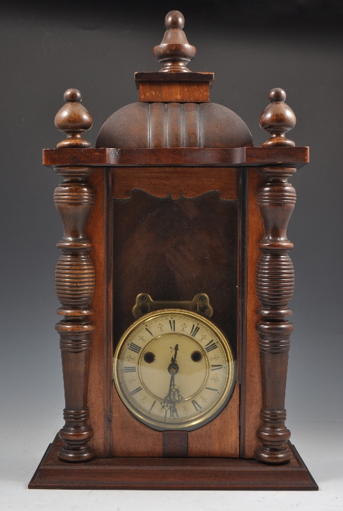 Walnut cased Vienna wall clock, sprint-driven movement, 58cms, an oak-cased mantel clock, an