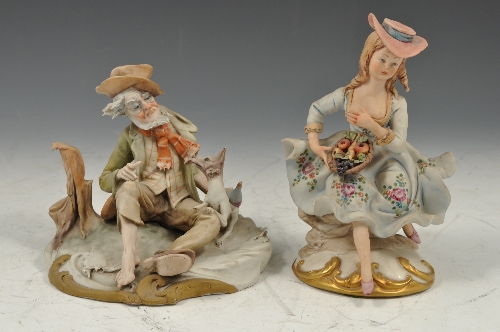Capodimonte group, of a lady and cherub by a tree, painted in colours, 15cms and three other