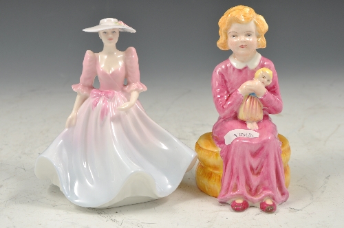 Small Royal Doulton figure, "Kirsty", HN3213, 10cms, a Coalport figure, "Garden Party" and two Royal