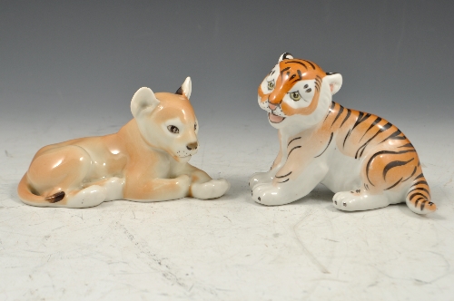 Soviet porcelain model of a tiger cub, 10cms and a collection of Soviet and Russian animal