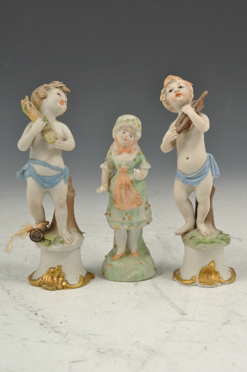 Capodimonte painted bisque group, "See-Saw", width 17cms, four other Capodimonte painted bisque