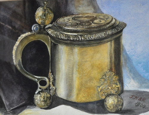 J. H. B. H, Still life with a tankard, initialled and dated 1900, watercolour, 23cms x 31cms.