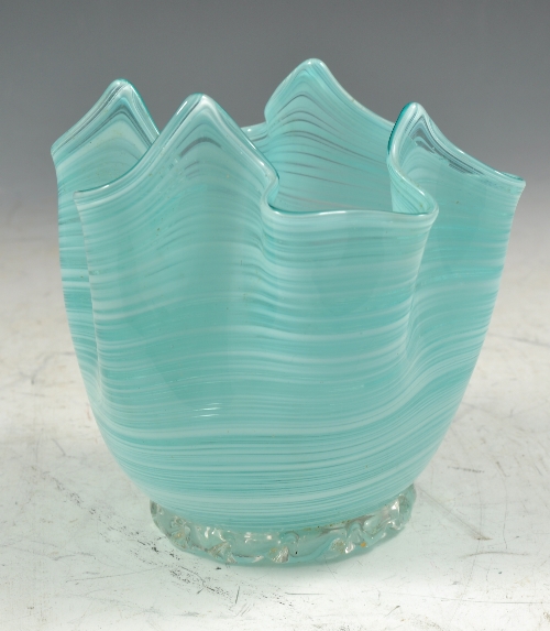 Tinted and spiral threaded fancy glass posy vase, 13cms.