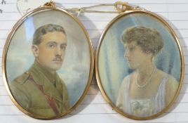 20th century English Schoolpair of oils on ivory,Miniatures of an army officer and his wife,