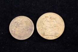 A 1913 gold sovereign and a 1912 half sovereign.