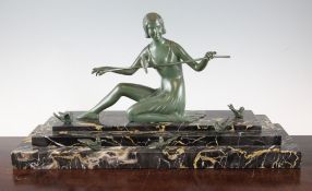 Zlotan Kovats. An Art Deco bronze group of a seated maiden and songbirds, inscribed Editions Revey