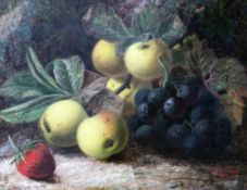 Oliver Clare (1853-1927)oil on canvas,Still life of apples, grapes and a strawberry,signed and dated