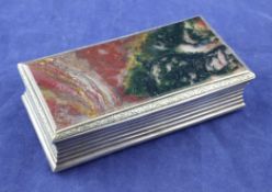A late 18th/early 19th century continental agate mounted silver table snuff box, of rectangular form