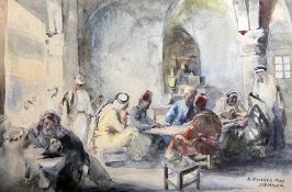 Anna Rychter-May (1865-1955)watercolour,Interior with Arabs seated around a table,signed and