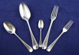 A matched part suite of early 18th century and later silver hanovarian pattern flatware,