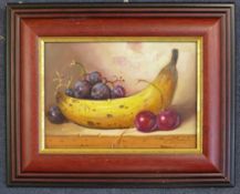 Raymond Campbell (20th C.)oil on board,Banana and grapes,signed,5 x 7in.