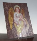 A Victorian stained glass panel of an archangel, in pre-Raphaelite style, 14.5in x 11.5in.