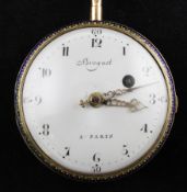 An early 19th century Breguet gold and enamel pocket watch with arabic dial signed Breguet a