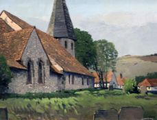 Sidney Vincent North (1872-1951)oil on canvas,Sussex church,14 x 18in.