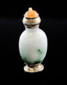 A Chinese jadeite snuff bottle, late 19th / early 20th century, with early 20th century French