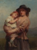 James John Hill, R.B.A. (1811-1882)oil on board,Mother and child in a landscape,signed,7.5 x 6in.