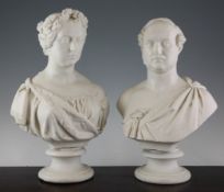 A pair of Copeland parian busts of Queen Victoria and Prince Albert, c.1864, modelled by W.Theed,