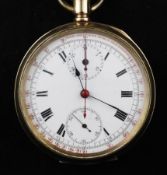 An early 20th century Swiss gold plated keyless lever chronograph pocket watch by Le Phare W. Co,