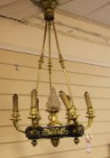 A French Empire style gilt brass and marble electrolier, with six sconces and central light with