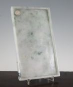 A Chinese jadeite rectangular tray, 20th century, the white stone with apple green and pale lavender