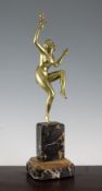 Ignacio Gallo. An Art Deco gilt bronze figure of a nude dancer, holding aloft a jester head