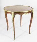 A 19th century French ormolu mounted circular kingwood centre table, with perspective cube parquetry