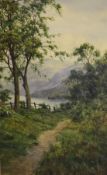 Edward Horace Thompson (1879-1949)watercolour,Footpath leading to a lake,signed and dated 1923,17.