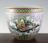 A Chinese famille rose goldfish bowl, late 19th century, the interior painted with goldfish amid