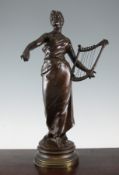 Marcel Debut (1865-1933). A bronze figure La Musique, signed, 19.5in.