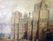 Samuel Prout (1783-1852)watercolour,Wells Cathedral,16.5 x 19.5in.