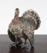 A 19th century Austrian cold painted bronze model of a standing turkey, 4in.