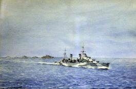 Eric Erskine Campbell Tufnell (1888-1978)watercolour,HMS Aurora, November 1942,signed,10 x 14.5in.
