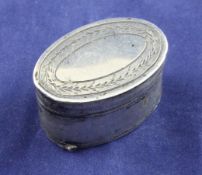 A George III nutmeg grater, by Samuel Pemberton, of oval form, with engraved foliate band,
