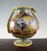 An Italian Deruta maiolica vase, by Ubaldo Grazia, in 16th century style, painted with a portrait of