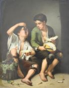 A Nymphenburg German porcelain plaque, late 19th century, painted with the grape eaters after