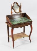 A Victorian miniature mahogany dressing table, with faux marble top and frieze drawer, 1ft 8in. H.