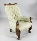 A Victorian mahogany armchair, with scroll carved frame, H.3ft 2in.