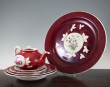 A group of Russian Gardner porcelain magenta-ground table wares, late 19th century, variously