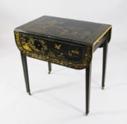 A George III japanned Pembroke table, with chinoiserie black lacquer decoration depicting figures