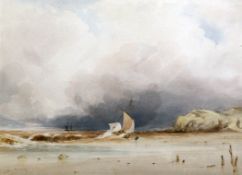 Anthony Van Dyke Copley Fielding (1787-1855)watercolour,Coastal landscape with fishing boats