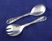 A pair of Georg Jensen silver "leaf and berry" pattern servers, design no.42, 7.5in.