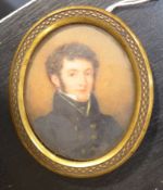 Victorian Schooloil on ivoryMiniature of a gentleman wearing a blue coat,2.25 x 2in.