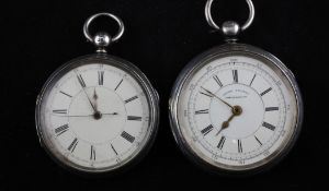 A late Victorian silver keywind lever chronograph pocket watch by E. Wise, Manchester, with Roman