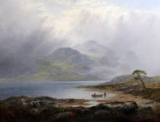 George Blackie Sticks (1843-1938)oil on canvas,A misty day, The Silver Strand, Loch Katrine,signed
