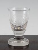 An early Victorian firing glass, c.1841, wheel engraved with the Prince of Wales crest and motto, in