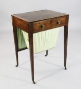 A Regency rosewood and satinwood banded rectangular work table, with pleated silk sliding screen,