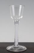 A double series opaque twist stem wine glass, c.1770, with ogee bowl and conical foot, 6in.