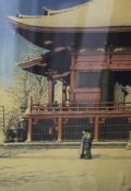 Japanese Schoolfour woodblock prints,Views of temples and temple interiors,signed,14.75 x 10.25in.